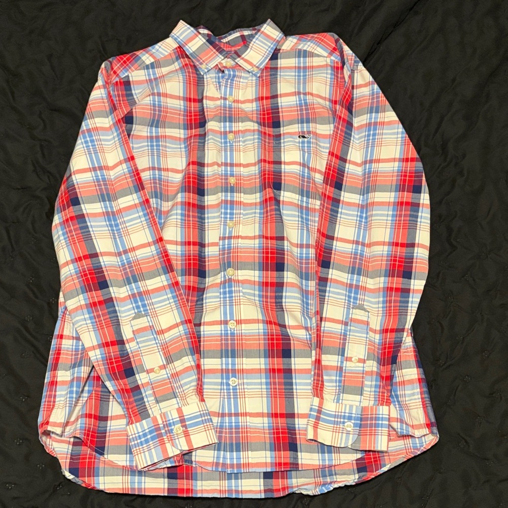 Vineyard Vines Men's Red & Blue Plaid Button-Up Shirt